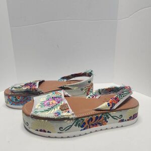 Popa Womens White Floral Premium Leather Embroidered Platform Sandals Size 38